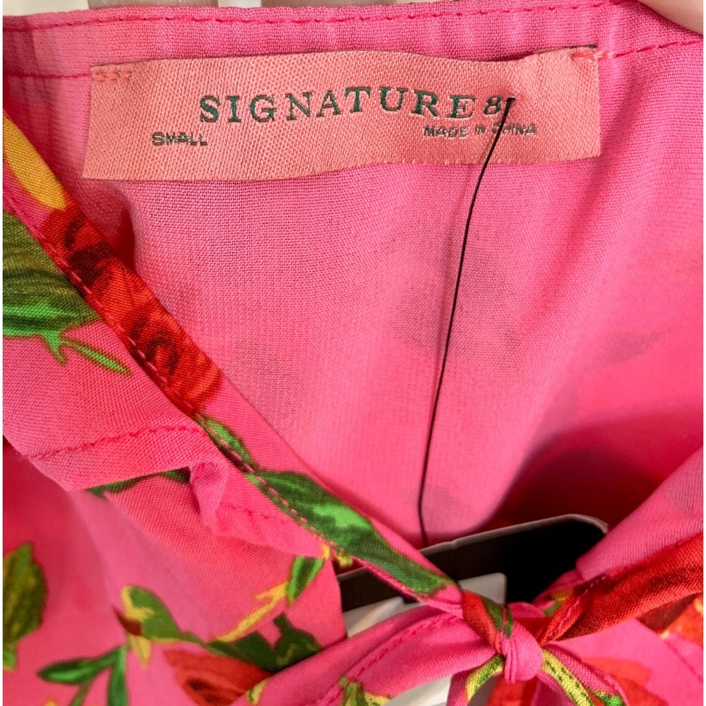Signature NWT Rose Pink Floral Ruffle Tiered Summer Mini Dress Fuchsia Small - Picture 11 of 16